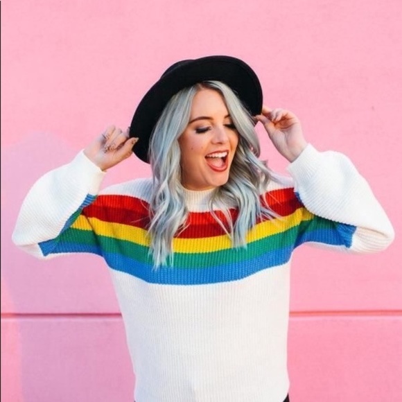 ivy rose Sweaters - IVY ROSE White Rainbow Striped Sweater